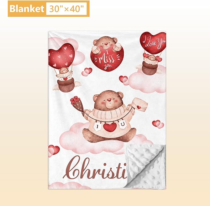 Custom Crib Bedding Set, 5 Pcs Personalized Name Nursery Bedding Set with Double Layer Flannel Blanket, Heart & Bear Baby Crib Set for Girls Boys, Customized Gifts for Infants Babies Toddlers-CubbioJoy