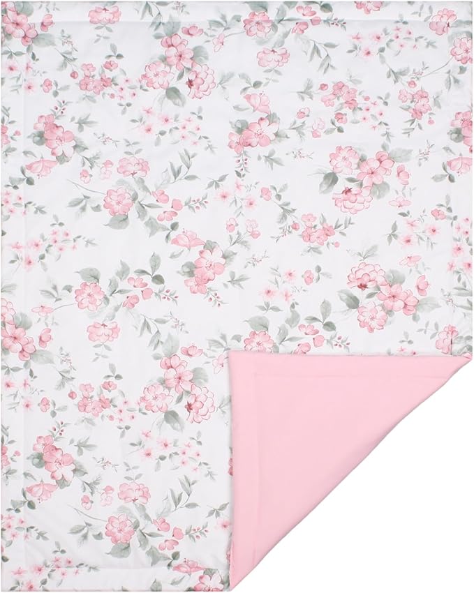 CaSaJa Baby 3-Piece Crib Bedding Set for Boys Girls, Including Soft Quilted Comforter(Blanket), Fitted Crib Sheet and Skirt, Soft Nursery Bedding Set Made of Silky Comfy Materials, Watercolor Floral-CubbioJoy