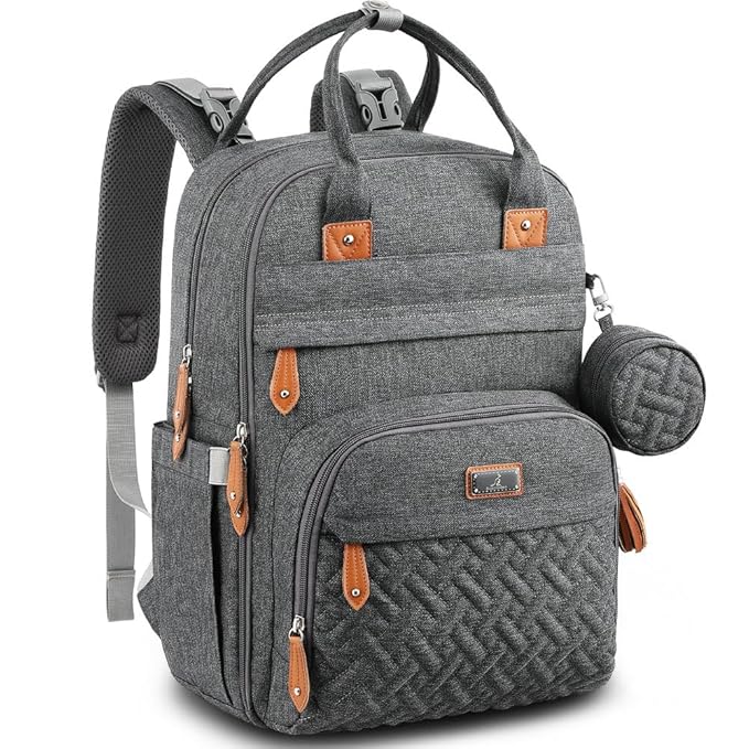 BabbleRoo Diaper Bag Backpack - Baby Essentials Travel Tote - Multi Function Waterproof Diaper Bag, Travel Essentials Baby Bag with Changing Pad, Stroller Straps & Pacifier Case - Unisex, Dark Gray-CubbioJoy