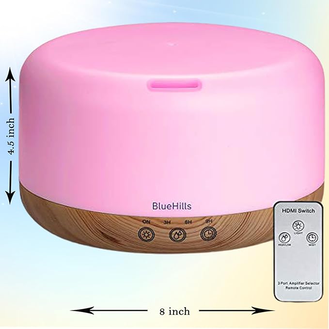 BlueHills Premium 1000 ML XL Essential Oil Diffuser Aromatherapy Humidifier with Remote Timer for Large Room Home 18 Hour Run Huge Coverage Area 1 Liter Mood Light Extra Large Capacity Wood Grain D004-CubbioJoy