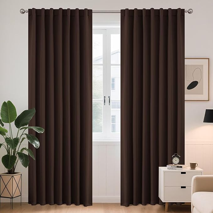 Joydeco Blackout Curtains 84 Inch Long for Bedroom, Thermal Insulated Black Out Curtains 2 Panels Set, Room Darkening Drapes for Living Room Window (W52 x L84 Inch, Chocolate)-CubbioJoy
