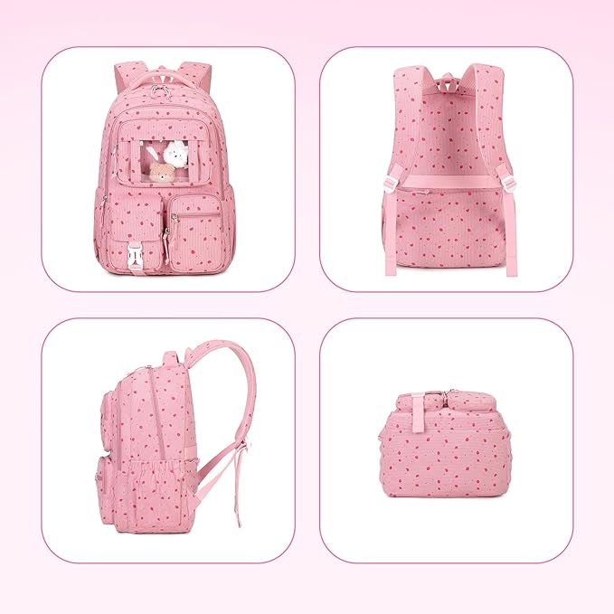 Corduroy Backpack Kids Backpack for Girls School Bags for Middle School Students Book Bag for Elementary Primary Kawaii Ita Backpack, Pink Strawberry-CubbioJoy