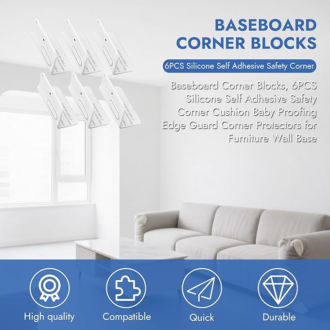 6 Pcs Self Adhesive Silicone Corner Protectors Cute Elephant Pattern Edge Guards Safety Baseboard Corner Blocks Decotive Baby Proofing Corner Cushion for Wall, Furniture & Sharp Corners -White-CubbioJoy