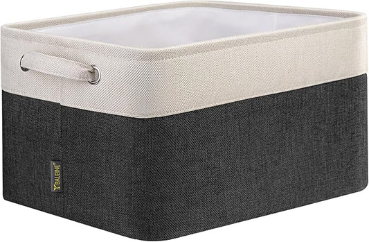 BALEINE 1 Pack Fabric Storage Bins for Shelves, Linen Storage Baskets for Organizing, Decorative Closet Bins for Clothes, Home (Black, 12"x8"x8")-CubbioJoy