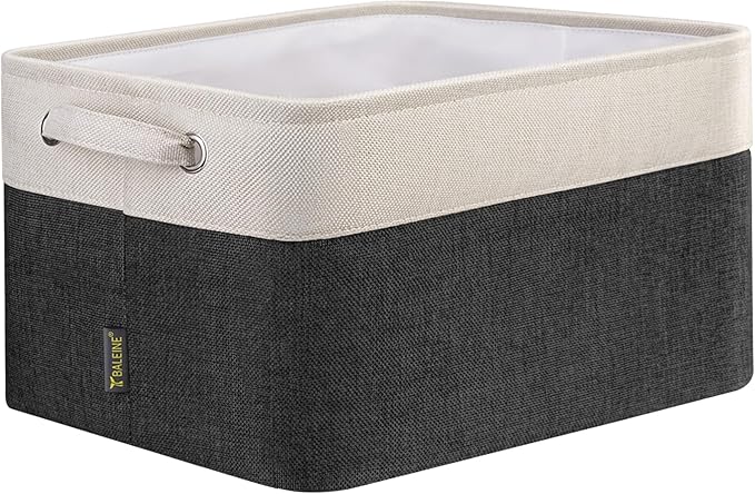 BALEINE 1 Pack Fabric Storage Bins for Shelves, Linen Storage Baskets for Organizing, Decorative Closet Bins for Clothes, Home (Black, 15''x11''x9.5'')-CubbioJoy