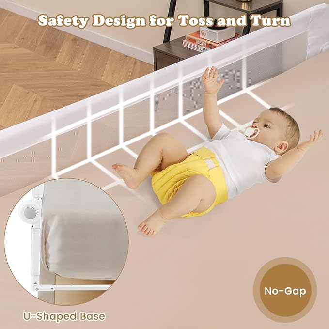 BABY JOY Double Sided Bed Rail Guard, 2 Pack, Extra Long, Swing Down for Convertible Crib, Folding Baby Safety Bedrail for Kids Twin Full Size Queen King Mattress, Rails for Toddlers (White, 71")-CubbioJoy