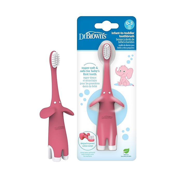 Dr. Brown's Infant-to-Toddler Toothbrush, Elephant, Pink, 0-3 Years-CubbioJoy