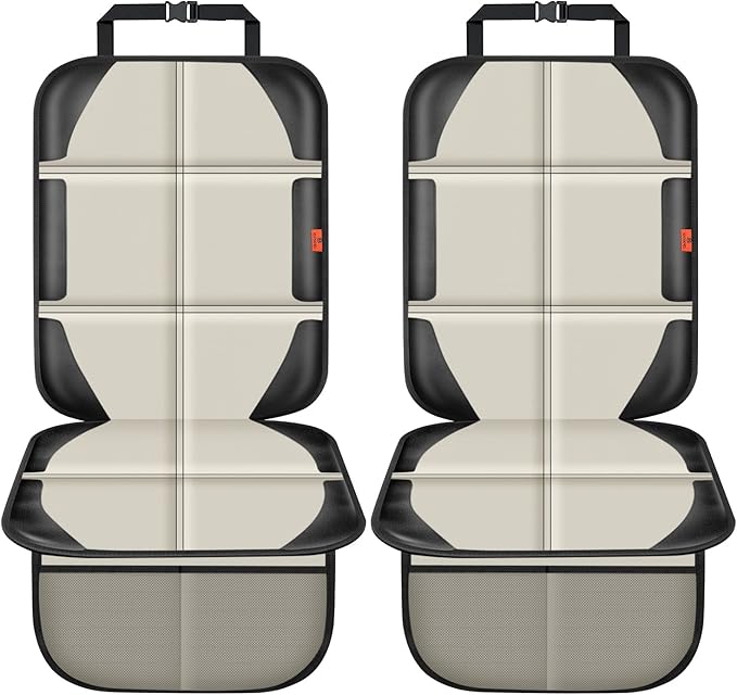 Car Seat Protector,2 Pack Car Seat Protectors Baby Carseat Waterproof Durable 600D Fabric for Child Baby Car Seat Mat Vehicle Pet Cover 2 Storage Pockets (2 Pack Beige)-CubbioJoy
