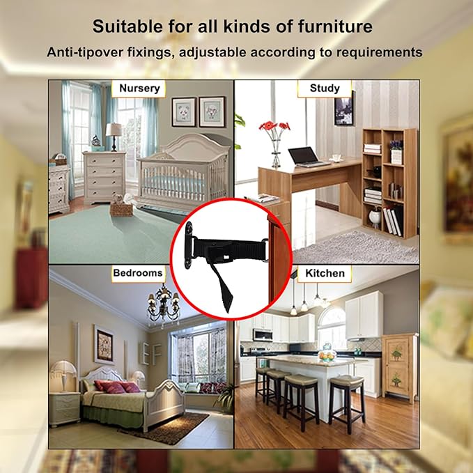 Anti Tip Furniture Anchors (2 Sets),Heavy Duty Furniture Wall Anchor,Adjustable Earthquake Straps,Furniture Anchors for Baby Proofing,Black-CubbioJoy