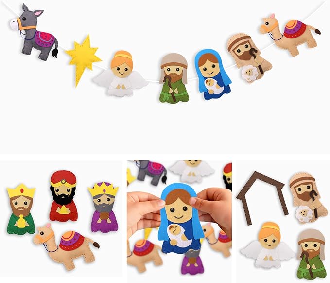 CiyvoLyeen Nativity Scene Craft Kit Christmas Ornaments DIY Kids Craft and Sew Kits for Girls and Boys Educational Beginners Sewing Set-CubbioJoy