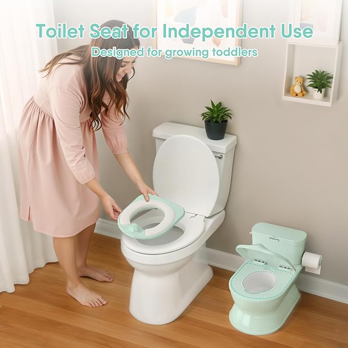 2-in-1 Toddler Potty Training Toilet - Larger Potty Chair & Detachable Training Seat for Boys & Girls Ages 1-3 with Flushing Sound, Wipes Storage, Toilet Paper Holder-CubbioJoy