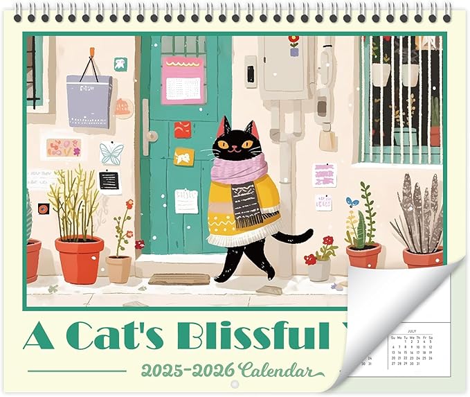 GuassLee Cat Vertical Wall Calendar 2025, 19-Months Art Hanging Wall Calendar Jun. 2025 to Dec. 2026, 14" x 23" Cute Cat Kitten Monthly Planner with Thick Paper for Office Home Decor Organizing-CubbioJoy