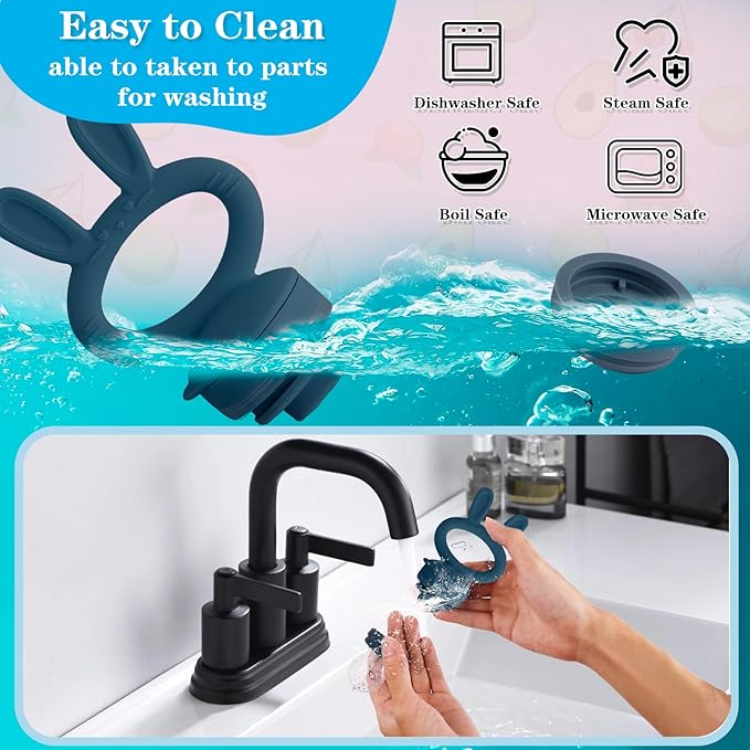 Baby Solids/Frozen Fruit Feeder Pacifier, Infant Teether Toy 4M+, BPA-Free Silicone Pouch & Nipple, Safely Introduce Solids, Teething Relief, 2-Pack - Blue/Green (Rabbit)-CubbioJoy