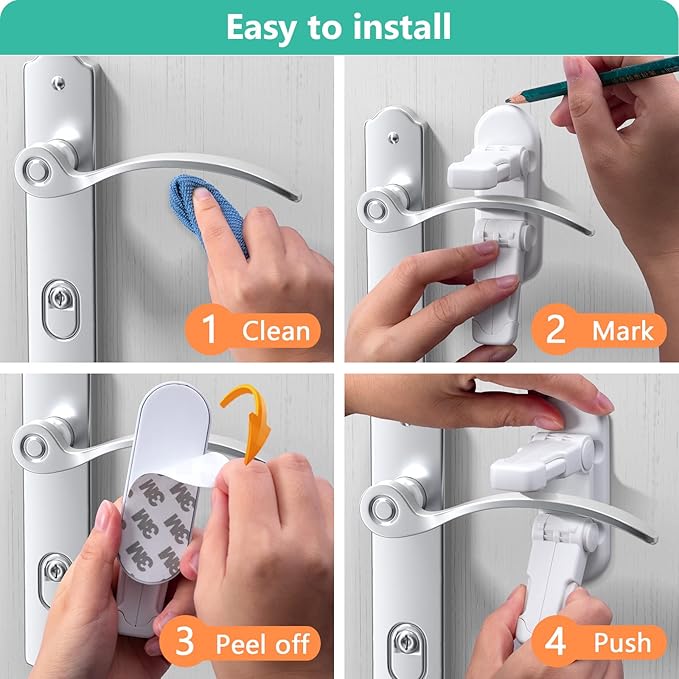 Door Lever Lock (3 Pack) Door Locks for Kids Safety, Baby Proofing Door Knob Child Proof Door Knob Covers, Child Safety Locks for Doors, with 3M Adhesive, for Doors, Windows, Bathtubs, Faucets (White)-CubbioJoy