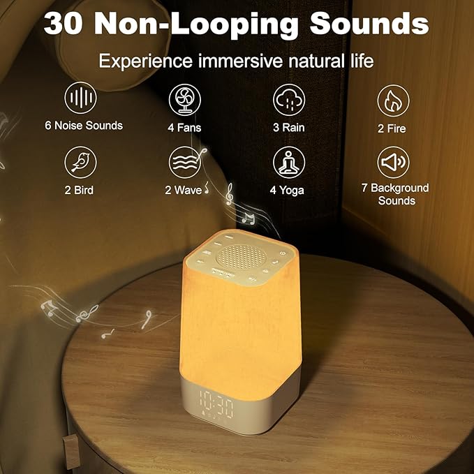 4-in-1 Sunrise Alarm Clock White Noise Sound Machine for Heavy Sleepers, Adults & Kids – Gentle Wake Up Light Alarm Clock with 30 Soothing Sounds, Dimmable Amber Breathing Night Light for Bedrooms-CubbioJoy