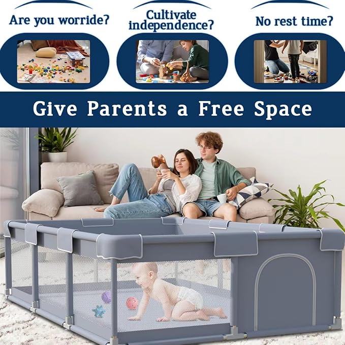Baby Playpen 74x50 Inch, Playpen for Babies and Toddlers, Play Pen Pin Indoor Outdoor Baby Play Fence-CubbioJoy