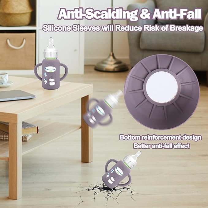 BUSOHA 3 Pack Silicone Sleeves for Dr. Brown's Glass Baby Bottles - Drop Protection Baby Bottle Sleeves,Compatible with Dr. Brown's Newborn Glass Bottles,with Silicone Handles,4 oz-CubbioJoy