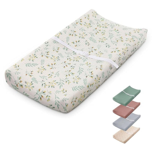 Blissful Diary Muslin Baby Changing Pad with Waterproof Lining Foam, Diaper Changing Table Pad with Cover for Dressers (Botanical Leaf, Rectangular)-CubbioJoy