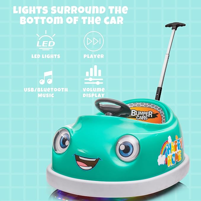 12V Dual Battery Electric Ride on Kids Bumper Car w/Remote Control,360 Degree Spin,Push Rod Rocker Horse Function,3-Speeds Babies & Toddlers Bumping Car Ride on Toy Gift for 1-4 Years Children（Green）-CubbioJoy