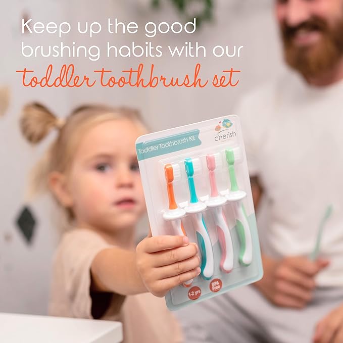 Cherish Baby Care Baby Toothbrush & Toddler Toothbrush Set (0-2 Years) - BPA-Free & Safety-Tested, 2023 Award Winner, Food-Grade Silicone (Teal)-CubbioJoy