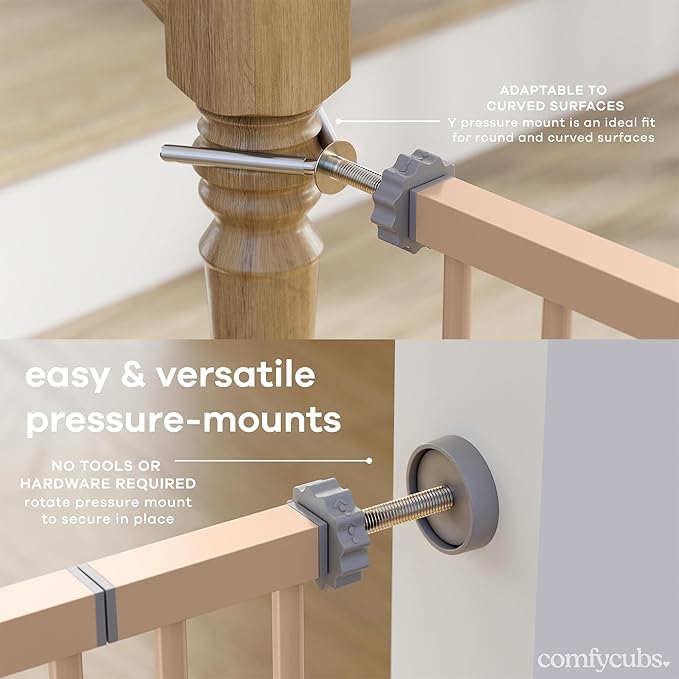 Comfy Cubs Baby Safety Gate with 3 Extensions - Adjustable 42" x 1.9" x 30" Q195 Steel Doorway Barrier - Powder-Coated Finish for Stairs and Doorways - Walk-Through Design Pet Gate - Blush-CubbioJoy