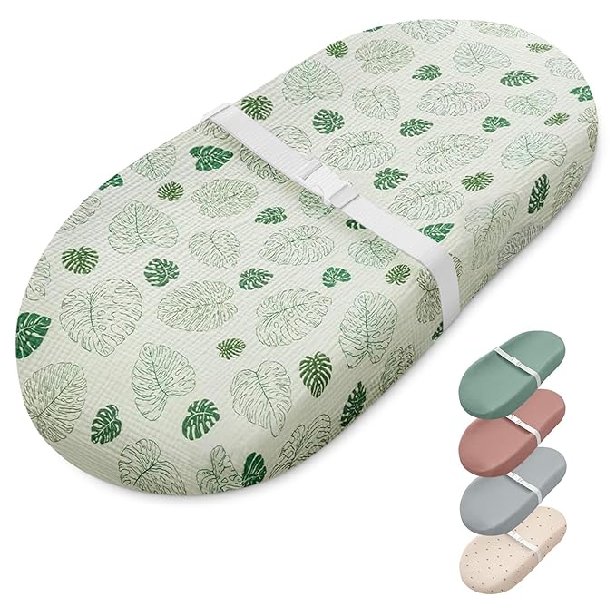 Blissful Diary Muslin Baby Changing Pad with Waterproof Lining Foam, Diaper Changing Table Pad with Cover for Dressers (Monstera, Avocado)-CubbioJoy