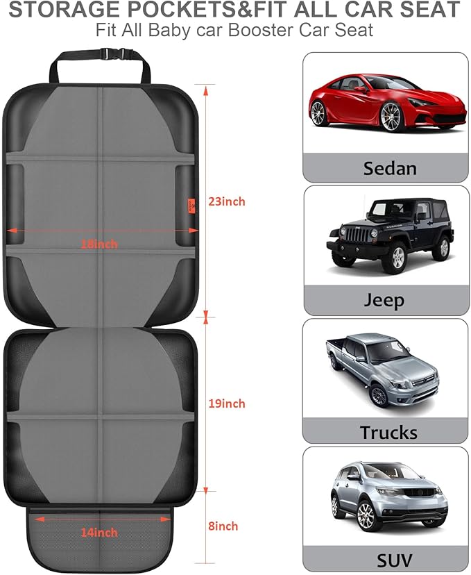 Car Seat Protector,2 Pack Automotive Seat Protectors Baby Carseat Pad Waterproof & Durable 600D Fabric for Child Baby Car Seat Mat Vehicle Pet Cover 2 Storage Pockets (2 Pack Gray)-CubbioJoy