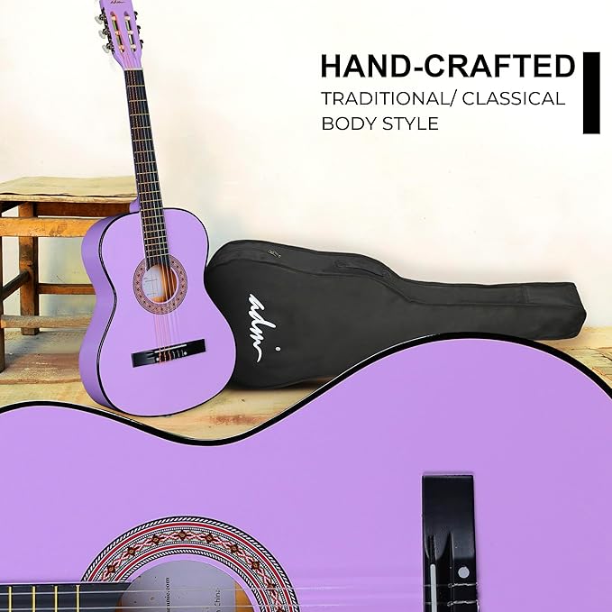 ADM Beginner Acoustic Classical Guitar 38 Inch Nylon Strings Wooden Guitar Bundle Kit for Kid Boy Girl Student Youth Guitarra Online Lessons with Gig Bag, Strap, Tuner, Strings, Purple-CubbioJoy