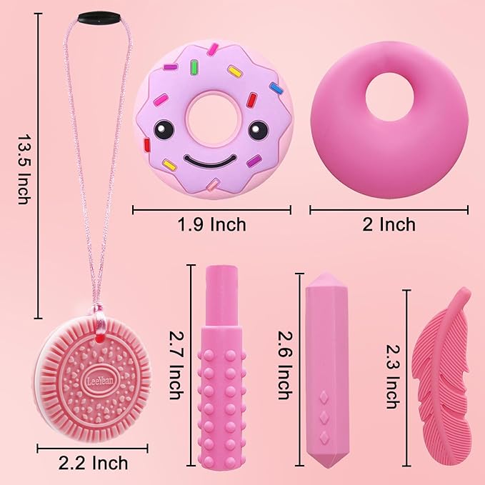 Chew Necklaces for Sensory Kids, Silicone Chewy Necklace for Children with Autism, ADHD, SPD, Chewing, 6 Pack Autism Sensory Toys-CubbioJoy