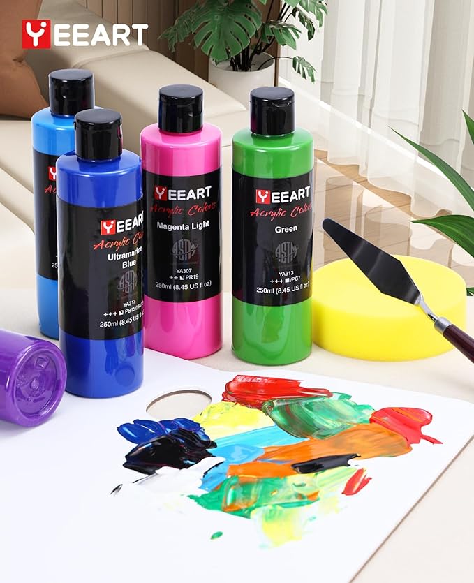 Acrylic Paint Set - 18 Colors, 8.45oz Large Bottles, Rich Pigmented Canvas Paint for Artists, Kids & Adults - Premium Non-toxic Art Supplies-CubbioJoy