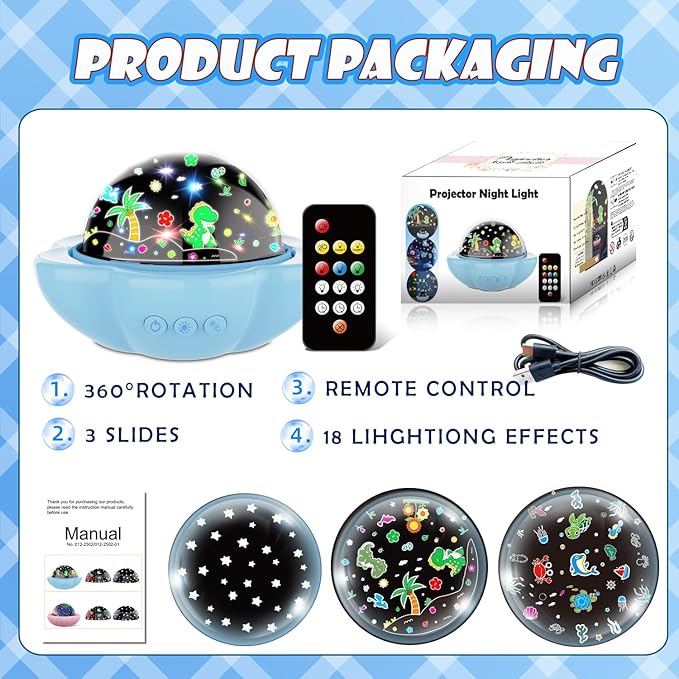 Dinosaur Toys for 3-10 Year old Boys,7-in-1 Kids Night Light Projector with 3 Films 93 Effects, Remote, Timer, 360° Rotation, Birthday Christmas Xmas Gifts Stocking Stuffers for Kids Age 3 4 5 6-CubbioJoy