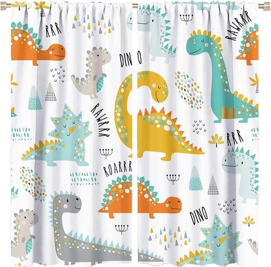 Dinosaur Curtains for Kids Boys Girls Home Decor Childish Cute Dino Animals Print Pattern Rod Pocket Blackout Window Drapes for Nursery Baby Bedroom Playroom W31.5xL63in 2 Panels-CubbioJoy