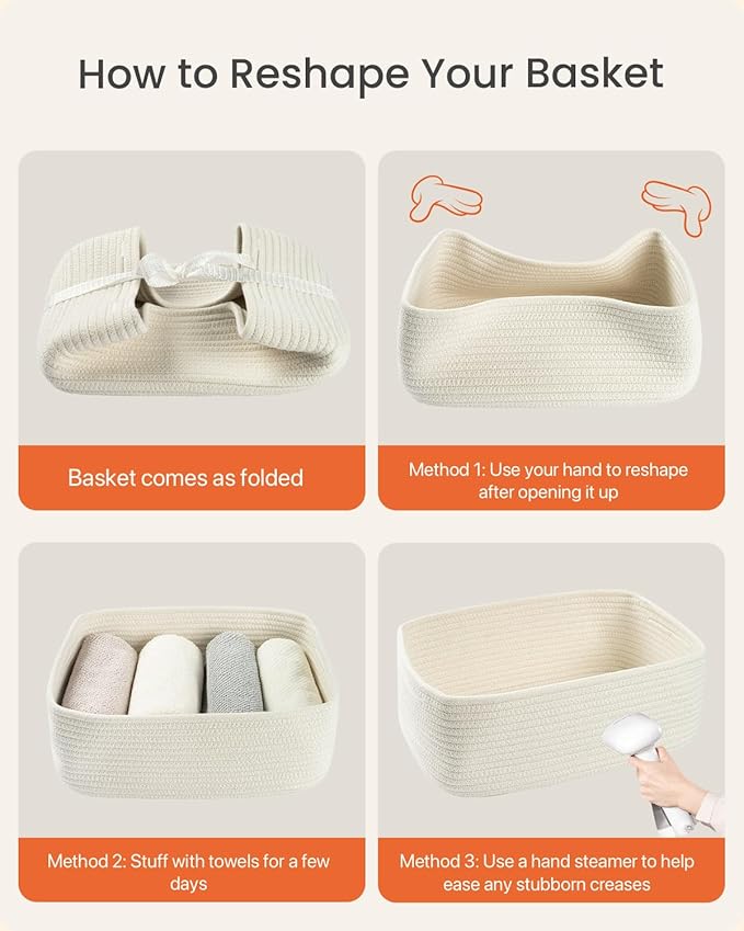 KALLAX Small Woven Basket, 13.5 x 9.5 x 5 Inches, Storage Basket for Organizing, Cute Small Rope Shelf Closet Cube Storage Bins Baskets for Shelves, Dog Toy Gift Baskets Empty, 3 Packs, Off White-CubbioJoy