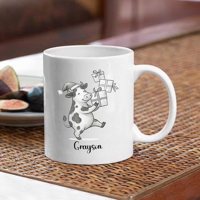 Cow Ceramic Cup 11 15Oz, Personalized Cow Coffee Mug Gift For Christmas, Unique Animal White Accent Coffee Cup, Custom Cows Lover Coffee Mug With Name, Unique Cows Teacup Gift For Kid Child Birthday-CubbioJoy