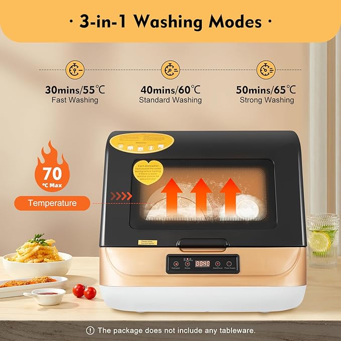 Compact Portable Dishwasher Countertop with Filter and Hybrid Drying Function, 360° Streak-Free Deep Cleaning, 3 Washing Programs, Mini Dishwasher for Apartments& RVs-CubbioJoy