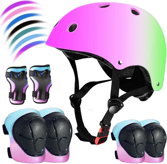 Kids Bike Helmet Set Adjustable for Children, Boys, Girls and Teenagers Aged 3-8 Years Includes Elbow, Knee, Wrist Guards Children's Helmet Protection Set for Bikes SkateboardsRollerskates-CubbioJoy