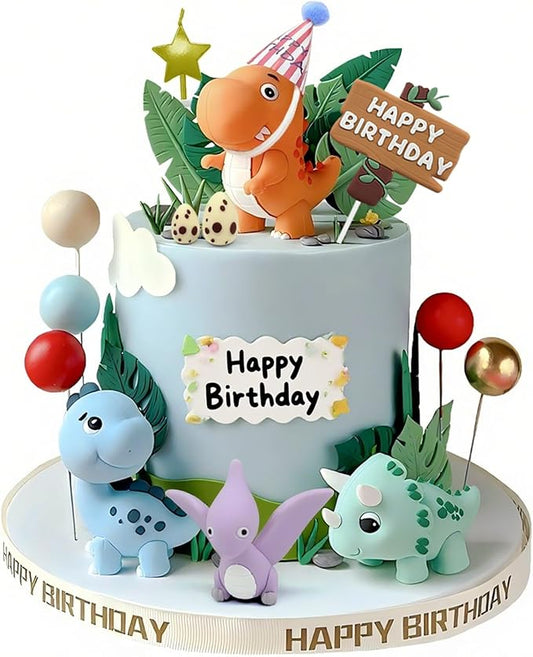 20pcs Dinosaur Cake Topper Set with Dinosaur Eggs - Reusable Dinosaur Cake Decorations，Dinosaur Birthday Decorations for Boys & Girls (Dinosaur Cupcake Toppers, Happy Birthday Cake Accessories)-CubbioJoy