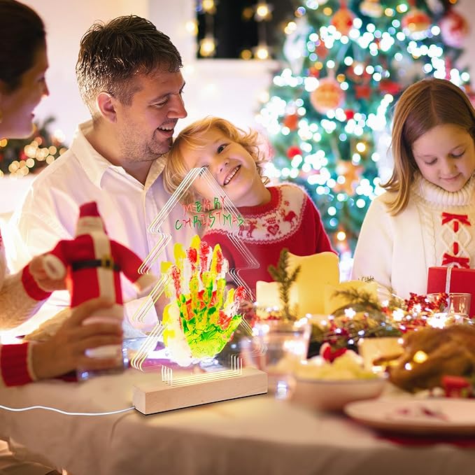 Cepairng 4-Layer Christmas Tree Family Handprint Kit with Light,New Parents Gift for Couples,Baby Shower Gifts for Mom Dad,First Birthday Gifts for Girls Keepsake Boys Personalized(Wood Color)-CubbioJoy