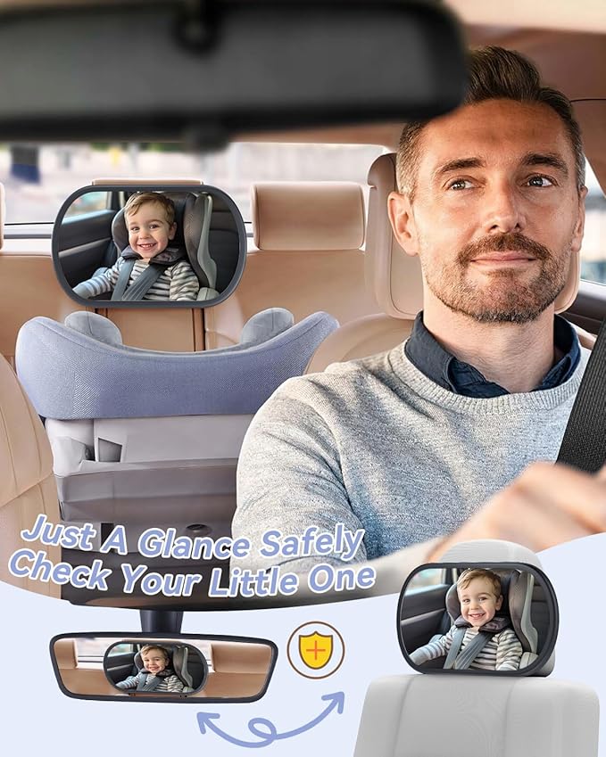 Baby Car Mirror for Backseat - Rear Facing Car Seat Mirror Safety for Infant Newborn - Easily Observe the Baby Move,Clear Wide View,360°Rotation, Secure, Shatterproof - Black-CubbioJoy