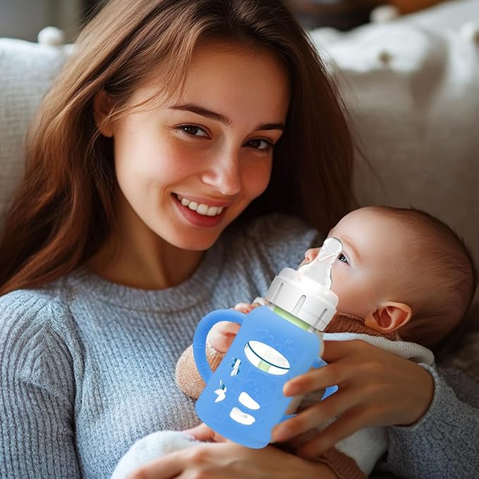 BUSOHA 3 Pack Silicone Sleeves for Dr. Brown's Glass Baby Bottles - Drop Protection Baby Bottle Sleeves Compatible with Dr. Brown's Newborn Glass Bottles with Silicone Handles,4 oz-CubbioJoy