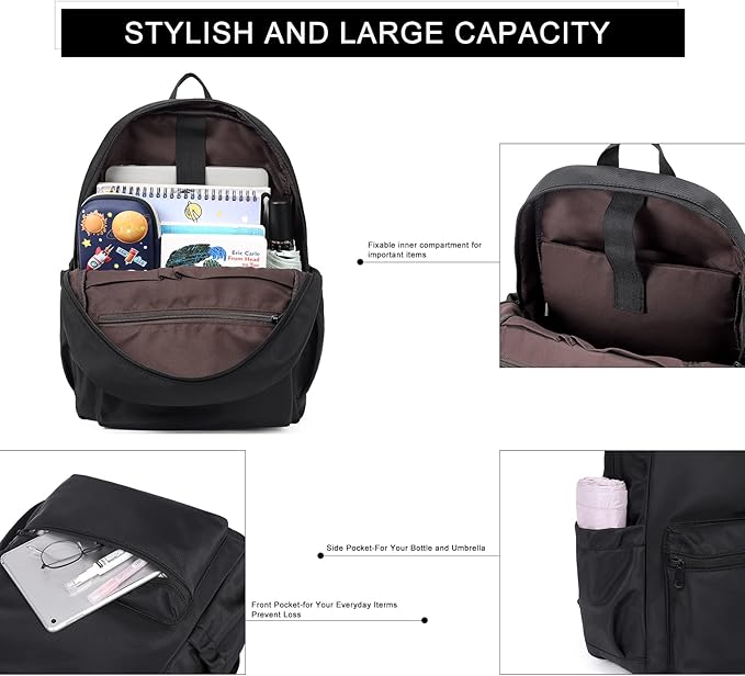 CLUCI Black Backpack for Women Men, Waterproof High School Bookbag, Lightweight Casual Travel Daypack, Classic Basic College Backpack, Middle School Bag for Teen Girls Boys Laptop Backpack-CubbioJoy