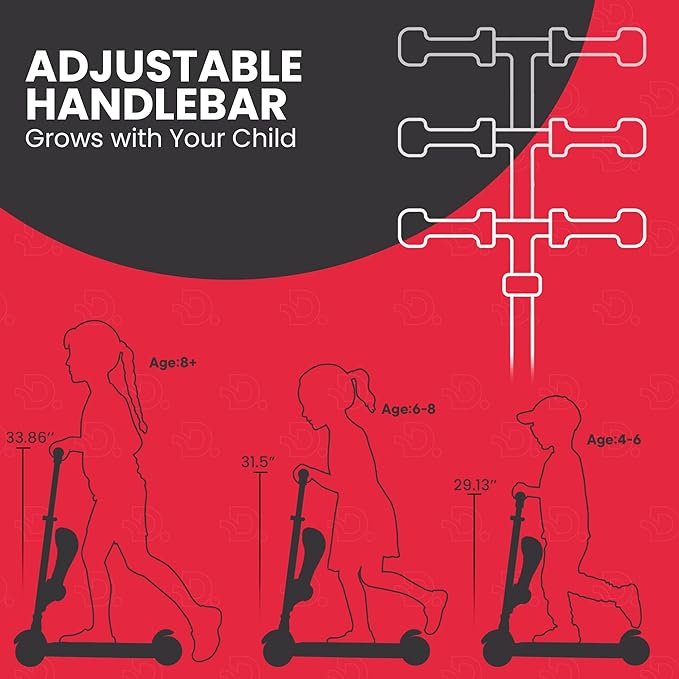 Black and Red 3 Wheel Scooter with Seat for Kids – Light-Up LED Wheels, Adjustable Handlebar and Seat, Smooth PU Wheels, Wide Anti-Slip Deck, Rear Foot Brake – Toddler Outdoor Toys for Ages 2+-CubbioJoy