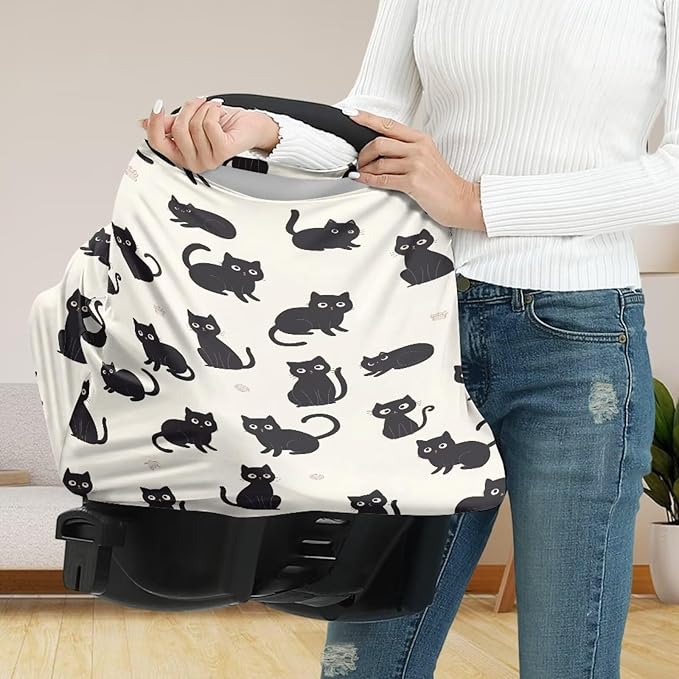 Binienty Cozy Car Seat Covers for Baby Boys Girls,Cartoon Cat Stretchy Infants Carseat Canopies Breathable Soft Infants Stroller Cover Baby Shower Gifts-CubbioJoy