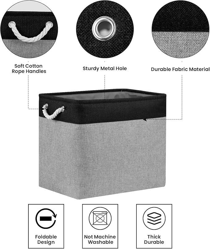 Bidtakay Storage Baskets Extra Large Baskets for Organizing Grey Rectangle Laundry Basket Linen Fabric Bins Set of 2 Clothes Baskets for Closet Shelves Hallway Bedroom Toy Organizer 17x12x15 In-CubbioJoy