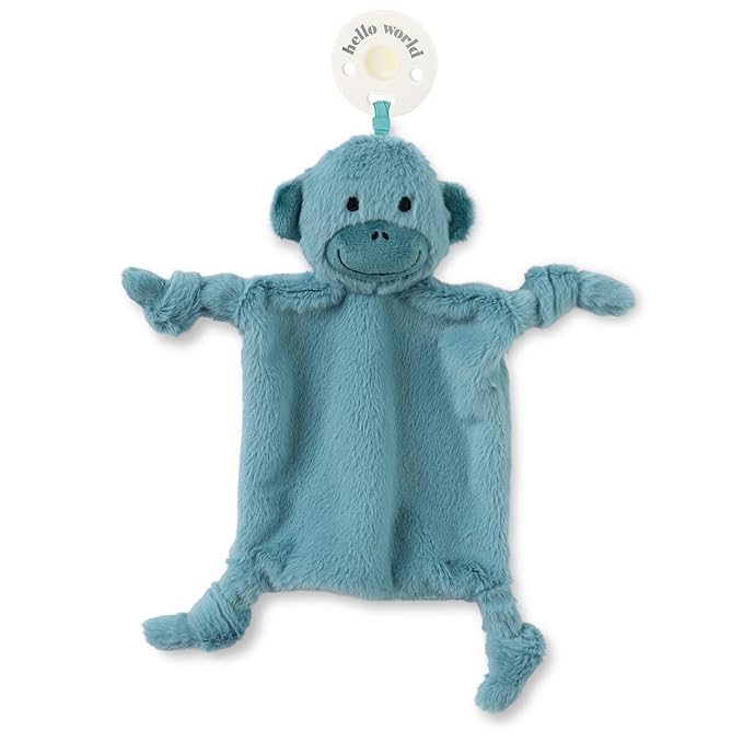 Bella Tunno Bubbi Buddy – Soft, Plush Lovey Pacifier Holder for Baby Pacifiers to Soothe, Comfort, and Bring Baby Teething Relief, Colorful Animal-Themed Baby Lovey (Monkey)-CubbioJoy