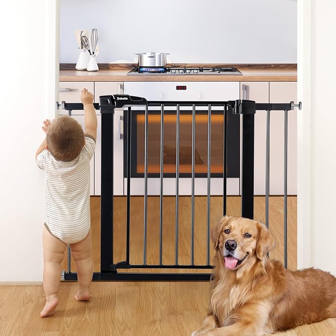 Babelio Baby Gate, 29-43" Auto-Close Easy Install Pet Gate, Extra Wide Walk Thru Child Safety Gate, 30" Tall Pressure-Mounted Metal Dog Gate for Doorways & Stairs, Black-CubbioJoy