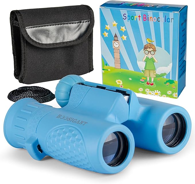 Binoculars for Kids 8x21, Gift for 3-12 Years Boys & Girls, Compact Kids Binoculars High-Resolution Shockproof Mini Binoculars for Bird Watching, Hiking, Camping, Travel Blue 301-CubbioJoy