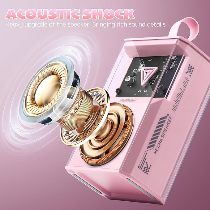 Karaoke Machine for Kids & Adults, Portable Bluetooth Mini Karaoke Speaker with 2 Wireless Microphone and Lights, Birthday Gifts for Girls & Boys, Toys for Girls, Family Home Party (Pink)-CubbioJoy