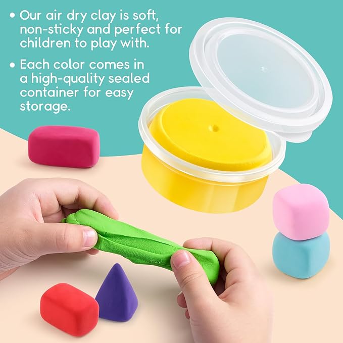 Drama Planet Air Dry Clay Kit for Kids - Comes with Instructional Guide Featuring 4 Scenes & 26 Projects Tutorials, 18 Cans of Modeling Clay, Includes Display Stand, Gift for Girls and Boys-CubbioJoy