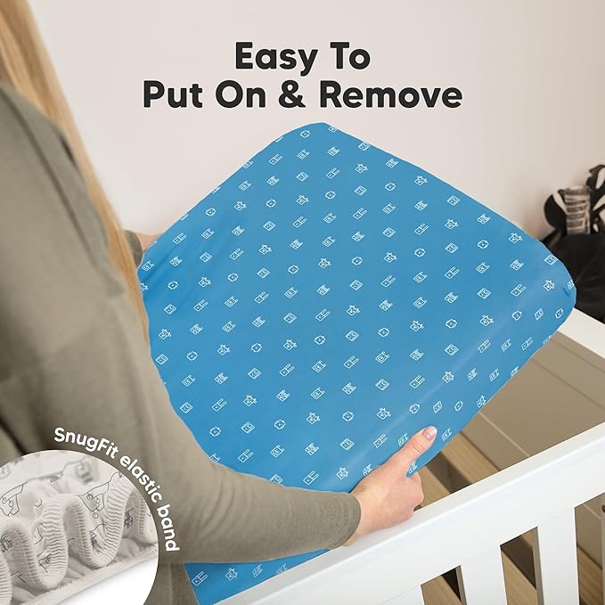 KeaBabies 2-Pack Organic Crib Sheets for Boys, Girls - 52x28 Fitted Crib Mattress Sheet Neutral, Breathable Jersey Cotton Cover for Baby Bed, Toddler Mattress, Soft & Cute Prints (KeaPixel)-CubbioJoy